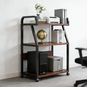 Garvee printer stand with storage shelf, 3-tier printer cart with wheels, multifunctional mobile storage table, computer tower stand for home office