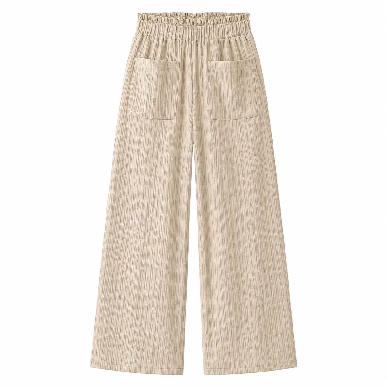 Women’s High-Waisted Crinkle Wide-Leg Pants, Lightweight Loose-Fit Cotton-Blend Casual Trousers with Elastic Waist and Large Pockets