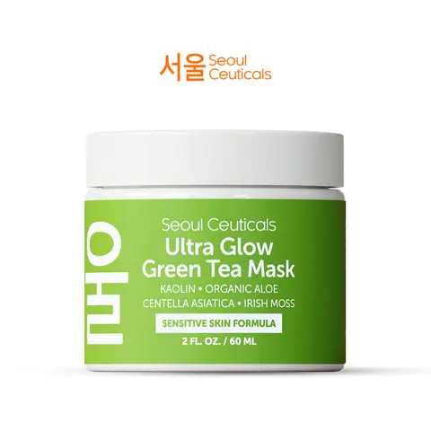 Ultra Glow Green Tea Mask - Korean Skin Care Face Mask for Sensitive Skin - Korean Skincare Green Tea Wash Off Masks - K Beauty Face Masks - Kaolin Clay + Aloe Vera Mask + Centella Asiatica - Moisturizing, Calming, and Hydrating