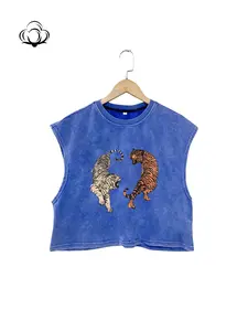 Men Women Cotton Sleeveless Vest Top, Loose Fit Round Neck Design, Animal Pattern Fashionable Streetwear, All Season Wear