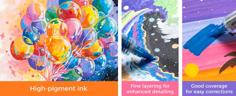 Ohuhu Acrylic Paint Markers Direct Liquid: 24 Colors - Flexible Brush Tip Acrylic Markers High Opacity Paint Pens - Direct Liquid - Waterproof Lightfast for Rock Easter Eggs Wood - Nahuku Series of Ohuhuart