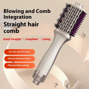 Champagne Gold 3-in-1 Hair Straightening Brush Hot Air Styling Curling Iron Volumizing Multi-Function Hair Styler WN-03 with 10S Safe Speed Heating 360 Circulating Air Duct Plant Protein Coating