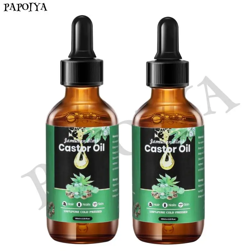 PAPOIYA Jamaican Black Castor Oil (1 Bottle/ 2 Bottles), Jamaican Thick Castor Oil Cold Pressed, Glass Bottle with Dropper, Castor Oil 2.02/ 4.02 fl.o