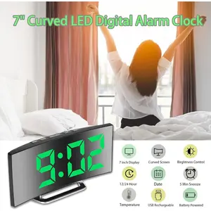 6.6" Led Digital Alarm Clock Mirror Screen with Time, Temperature, Humidity Display, Dual Alarm, Snooze, Night Light, Adjustable Brightness, 12/24h Format, for Bedroom Office Desk