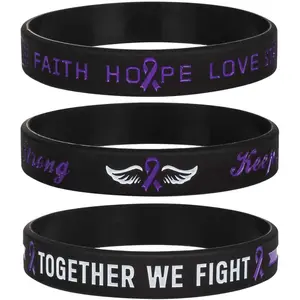 Cancer & Cause Awareness Ribbon Bracelets with Saying, Mental  Awareness Bracelets, Set of 3  Rubber Wristbands Gifts for Men Women, Patients Survivors (Pancreatic )