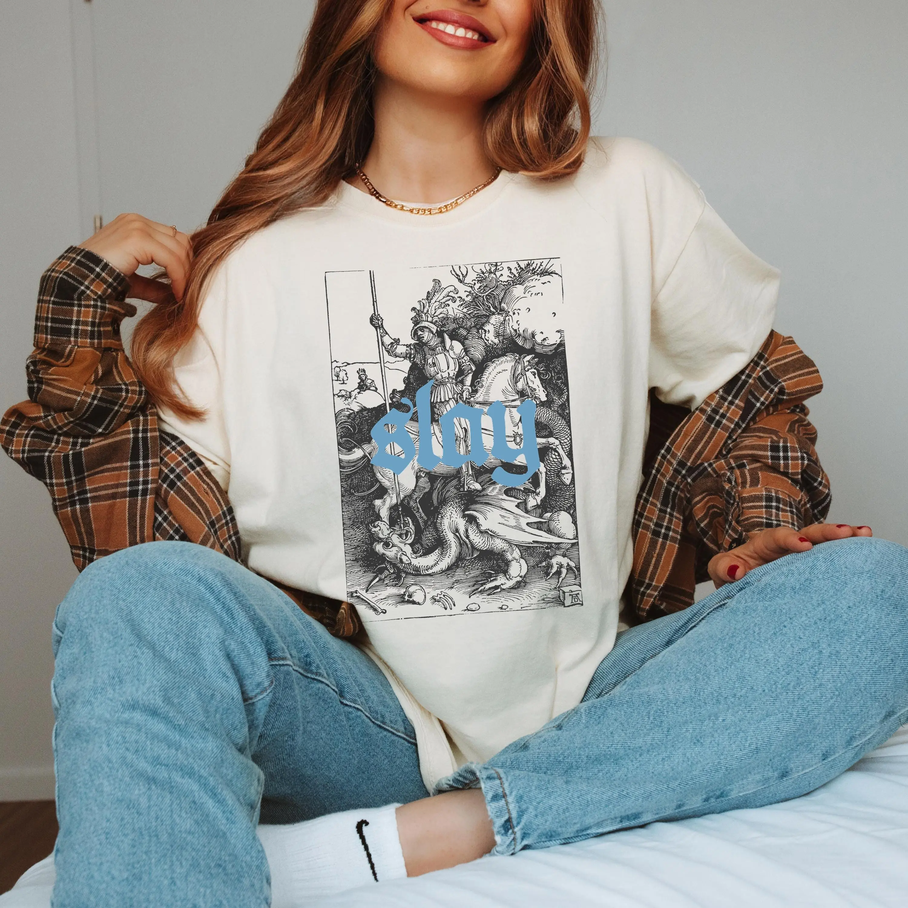 Vintage Knight Tshirt, Fantasy Castlecore Aesthetic Tee, Slay Vintage Dragon Graphic Tshirt Dark Academia Comfort Colors