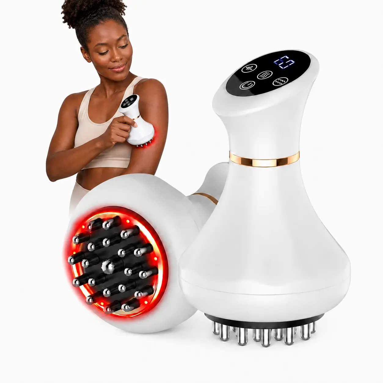 4-in-1 Lymphatic Drainage & Cellulite Massage Tool - Rechargeable 35-Speed Modes Heating Fascia Blaster with Therapy Function, 90Min Battery, Wireless Use, Lightweight Whole Body Massager for Muscle Care, Pain Relief JLS