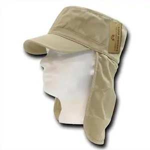 212 MAIN Rapid Dominance 107-PL-KHA-07 Foreign Legion Flap Fatigue Cap - Washed Cotton Flat Top Cap with Neck Protector, Khaki, Large, Extra Large