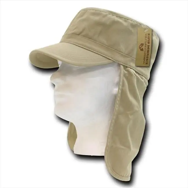 212 MAIN Rapid Dominance 107-PL-KHA-07 Foreign Legion Flap Fatigue Cap - Washed Cotton Flat Top Cap with Neck Protector, Khaki, Large, Extra Large