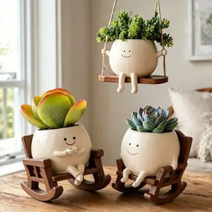 Cartoon Design Resin Vase, 1pc/2pcs/3pcs Cute Chair Design Vase with Drain Hole, Decorative Flower Pot for Home Office Desk, Home Decor Ornament, Cute Desktop Decoration