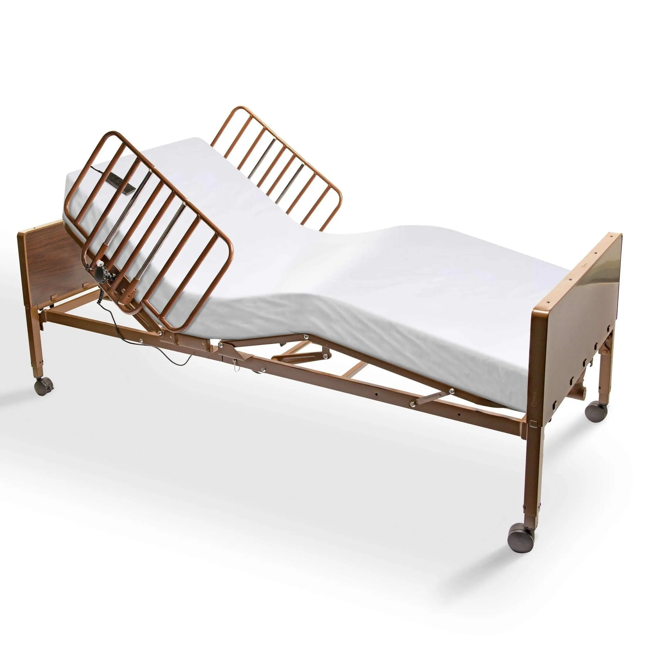 Full Electric Hospital Bed with Foam Mattress - Half Rails - Adjustable Height