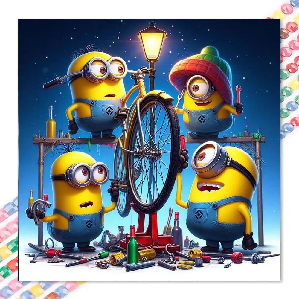 1 set of DIY diamond painting kit, 5D diamond art set, DIY decoration Minions, bicycle repair, night light mosaic, diamond art, DIY art home decoration.