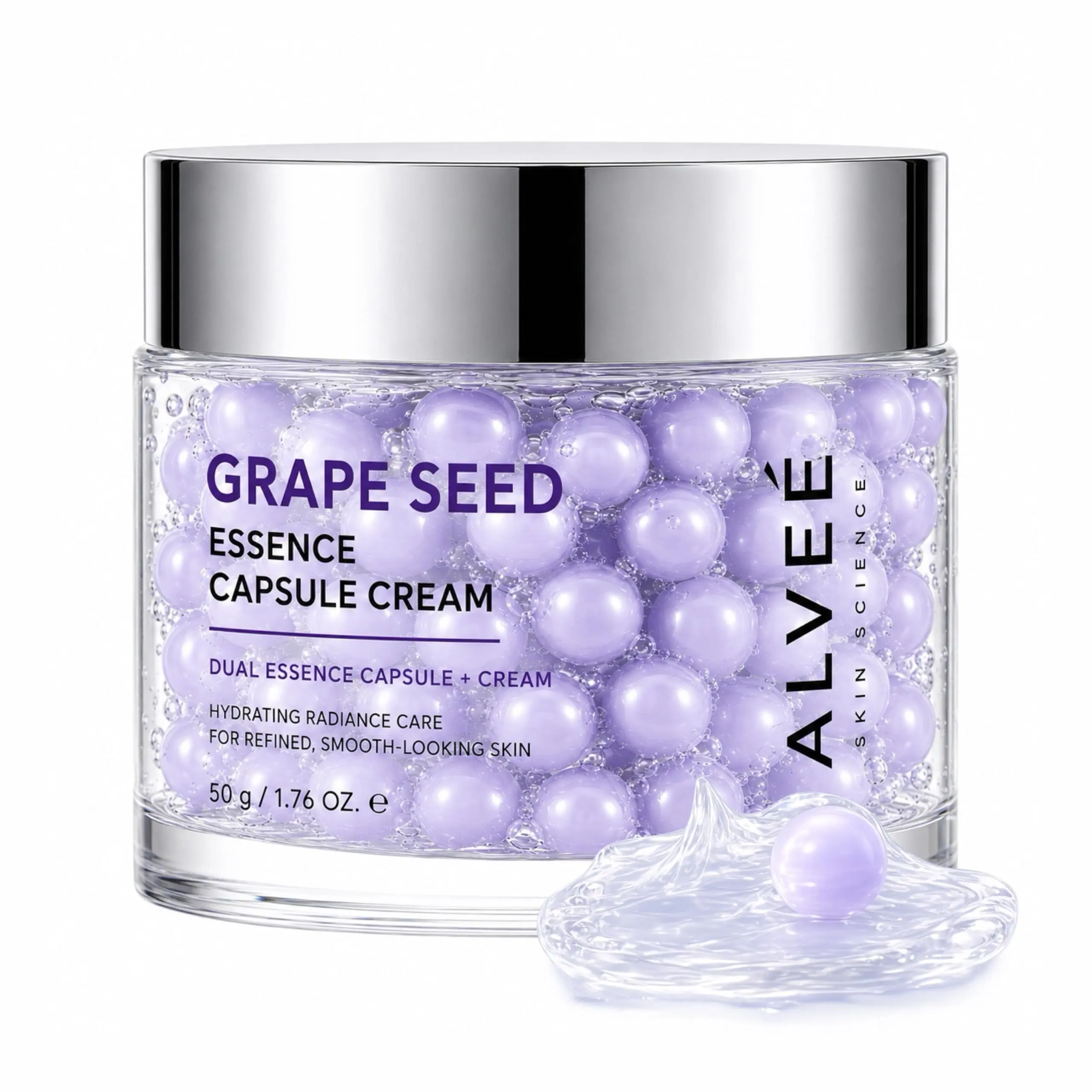 ALVEÉ Grape Seed Essence Capsule Cream - Dual Capsule + Cream Moisturizer with PDRN, Collagen & Niacinamide for Hydrated Radiant-Looking Skin, K-Beauty Face Cream, 50g / 1.76 oz