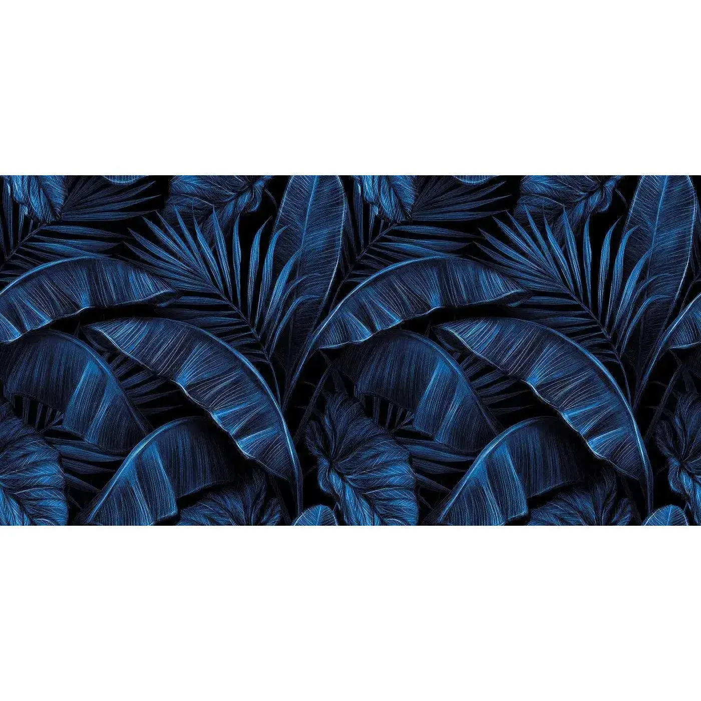 Electric Blue Tropical Palm and Banana Leaves Wallpaper