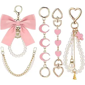 5 Pcs Bag Extender Chain Gold Pearl Purse Chain Ribbon Bow Keychain Extender Bag Strap Purse Charms Accessories for Handbag