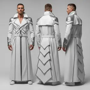 Mens White Cyberpunk Leather Trench Coat Long Jacket Futuristic Cosplay Overcoat Made To Measure All Sizes Premium Genuine Leather Racing Inspired Design Classic Clothes with Pockets