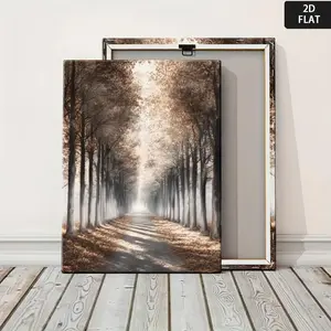 2D flat, minimalist beige and brown tree line canvas wall art print unframed modern monochrome forest painting for living room, bedroom, office decor neutral nature themed wrapped canvas poster for home and classroom de