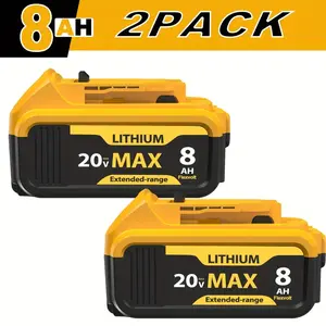 1/2 Pack 8.0Ah 20V Lithium Ion  High Capacity Cordless Power Tool Battery For DCB200 DCB201 DCB206 Cordless Power Tool Replacement Charger Extended Range