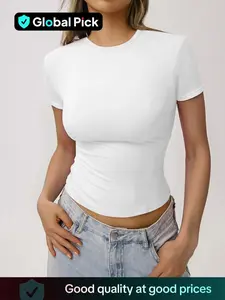 Women's Solid Shortsleeve Round Neck Basic Tee, Casual Slim-fitting Short Sleeve T-shirt, Ladies Summer Clothes for Daily Wear, Womens Clothes, Womenswear, Tshirt, Crewneck Clothing, Top, Casual Summer Style