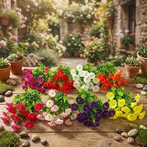 12 Bundles UV Resistant Artificial Morning Glory Flowers & Boxwood Faux Plants for Outdoor Planter Porch Patio Garden Home Decor, Low-Maintenance Fake Flowers for Adults Women, Mother's Day Gift, US Home Outdoor Decoration