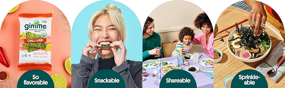 Gimme Seaweed Organic Premium Roasted Seaweed Snacks, Sea Salt, 6 Count, Keto, Vegan, Gluten-Free, Great Source of Omega3s and Iodine, Healthy On-The-Go Snack for Kids and Adults