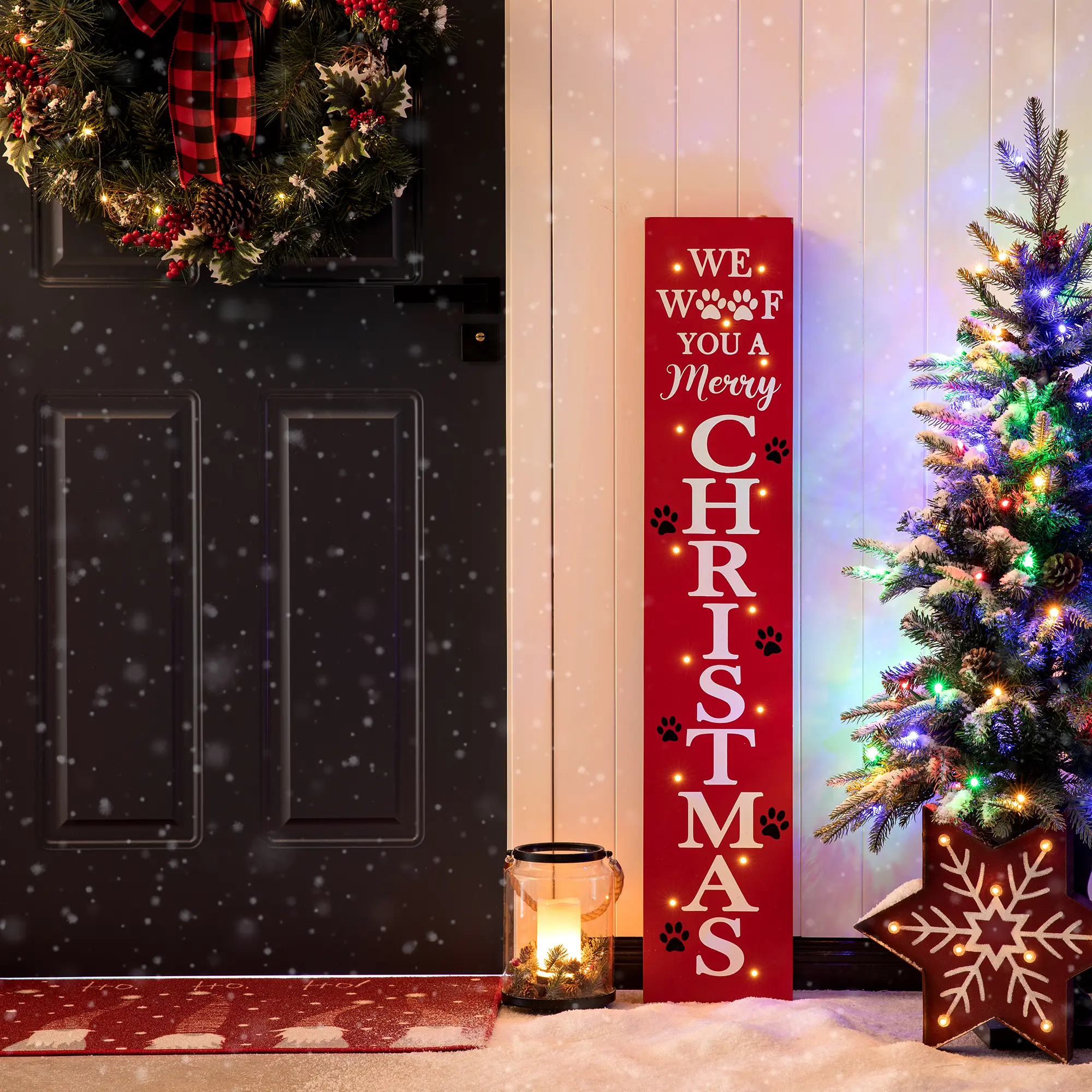 Glitzhome 42"H Lighted Wooden Pet "CHRISTMAS" Porch Sign with Timer