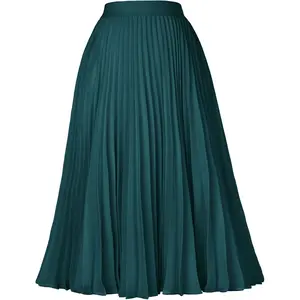 Pleated Midi Skirt for Women,Summer Chiffon Elastic High Waist Knee Length Skirts, Swing A-Line Boho OutfitsGift
