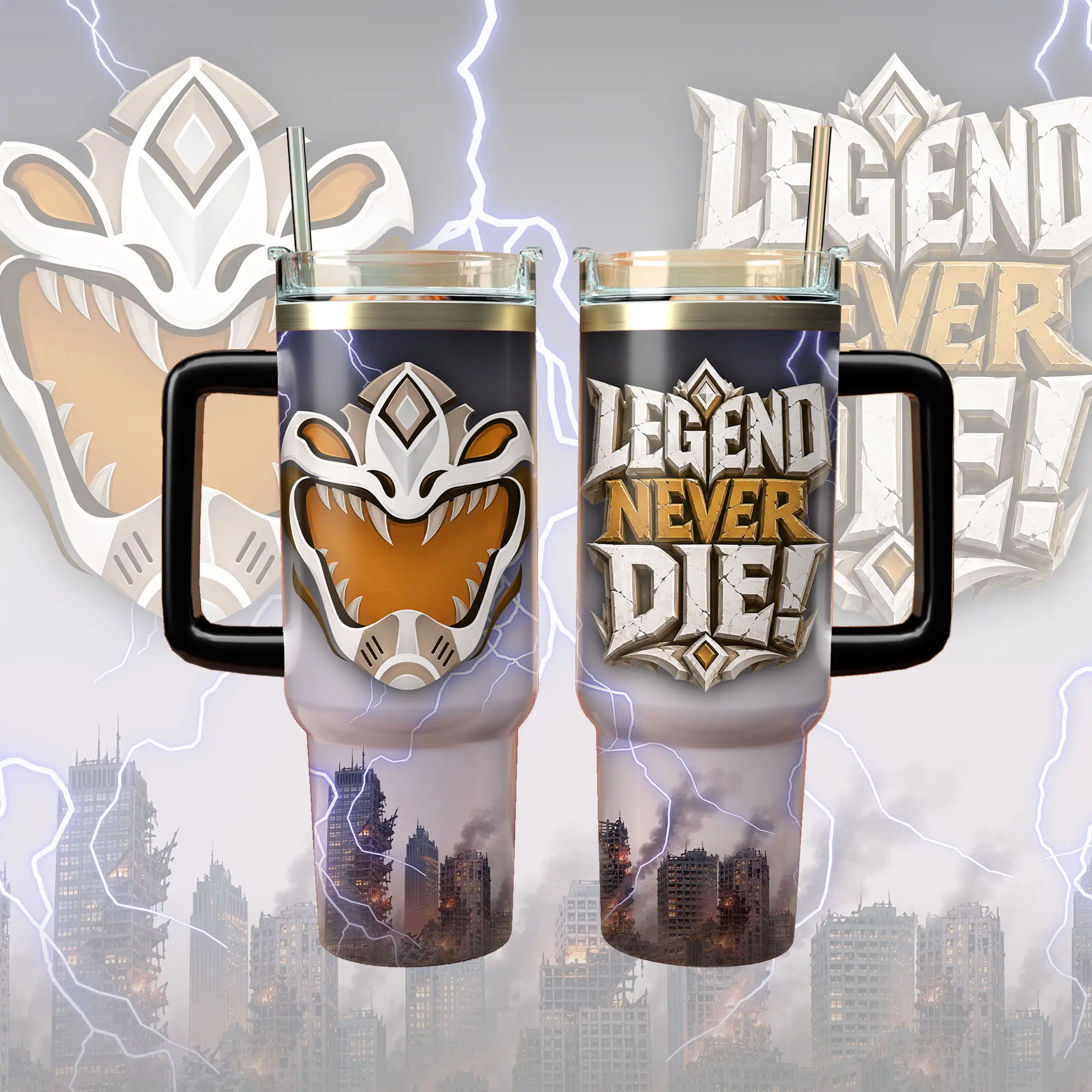 White Ranger Legend Never Die, Ranger Tumbler, 40 oz 20 oz Tumbler With Handle, Plastic Straw, Gift for Fan