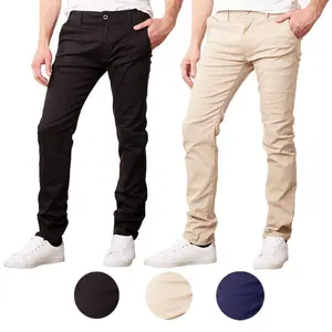 2-piece set of men's slim fit cotton elastic classic Chino pants (size, 30-40)