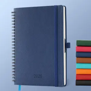 Planner 2026 Daily Weekly and Monthly,8.5"x6.5",12 Months Spiral Bound Calendar Agenda with Self-adhesive Pen Holder,2026 Appointment Book with Vegan Leather Soft Cover,Blue