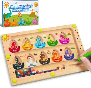 Busy Board Toys for Toddlers 1-3, Wooden Montessori Learning Toy with Magnetic Color & Number Maze Puzzle, Dinosaur Fine Motor Skills Educational Activity Board, Travel Toy for Kids, Easter Basket Stuffers