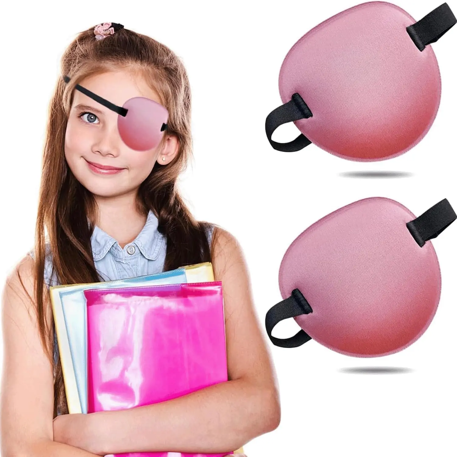 Eye Patch, 2PCS 3D Adjustable Eyepatch, Medical Eye Patches for Right or Left Eye, Amblyopia Lazy Eye Patches for Adults and Kids, Pink