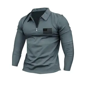 FRNew Men’s Patriotic Flag Print Long Sleeve Shirt – Casual & Stylish Golf Top, Perfect Gift for All Seasons, Father’s Day Clothing