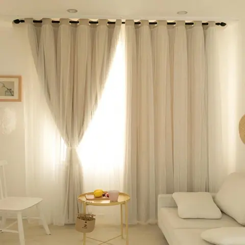 Solid Color Curtain, 1 Count Modern Simple Double Layer Polyester Curtain, Home Decorative Curtain for Living Room Bedroom Study Room, Home Decoration Curtain, Window Curtain