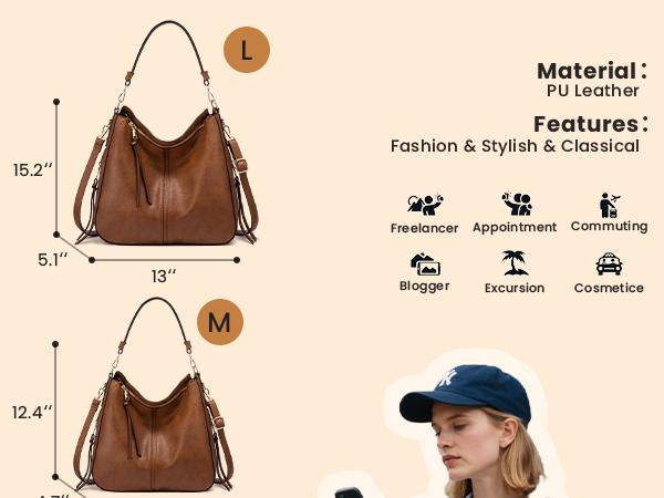 【Valentine's Day Gift】Realer Hobo Crossbody Bags for Women,Large Capacity PU Leather Purse,High Quality Bucket handbag with 2 side zipper pockets,Retro flap messenger bag,perfect for shopping,dating and business,TikTokShopJumpstartSale