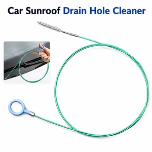 Car Sunroof Drain Cleaning Tool, Extra Long Flexible Wire Cleaner Unclogger with Straight Brush Syringe Leather Hose & Sponge for Auto Sun Roof Cover Windshield AC Line Pipe Detailing