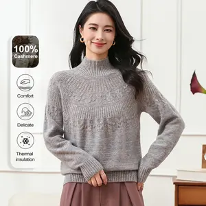 MuMeng [100% Cashmere] Women's Pullover - Soft Warm Marled Texture - Turtleneck Cable-Knit Slim-Fit Pullover for Autumn Winter Layering Classy Cashmere Pullover- 5773