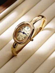 Women's Elegant Oval Shaped Quartz Analog Watch, Exquisite Trendy Wristwatch, Fashionable Watch for Women As Gift with Box