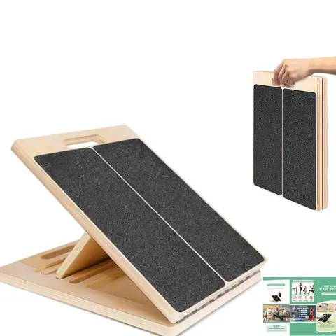 Portable Durable Wooden Slant Board - Customizable Adjustable Incline Home Gym Equipment, Pilates Exercise Board for Calf Stretching, Heel/Foot Targeting Physical Therapy Support (Knee, Ankle) with Easy Carry & Store