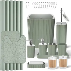 Accessories Set - 25PC Sage Set, Set with Shower and Rugs, Sage Green Shower Set, Accessory Set, & Soap Dispenser