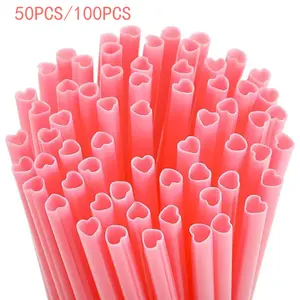 Heart-Shaped Straws, Disposable Cute Drinking Straws, PP Plastic Straws for Valentine's Day, Cocktail Party, Birthday, Wedding Decor