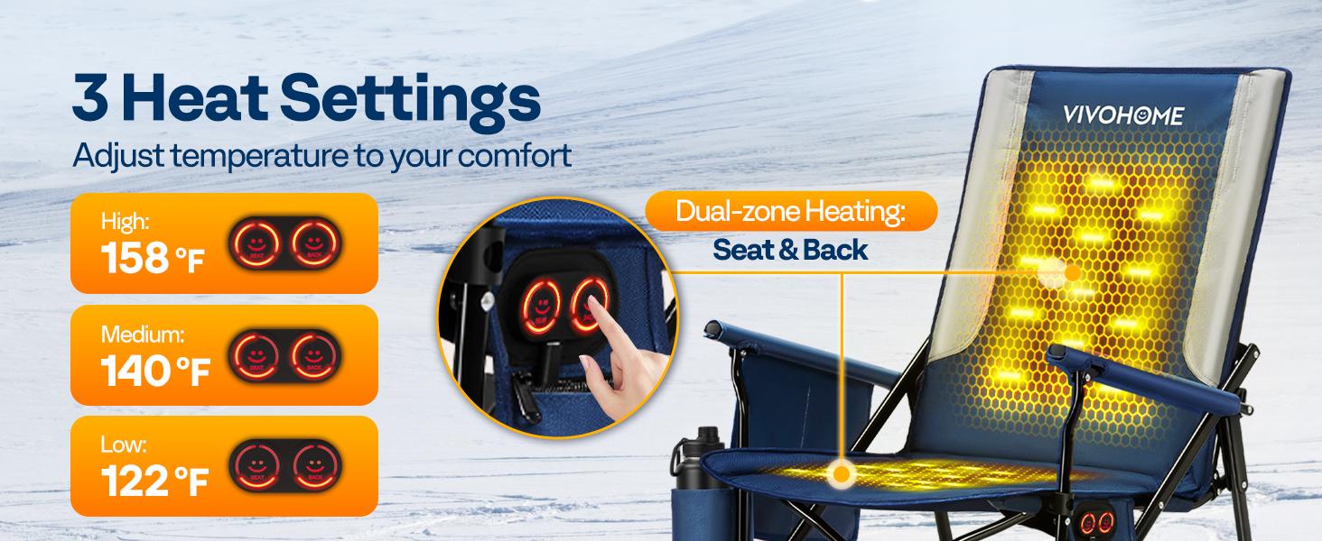 VIVOHOME 45W Padded Heating Rocking Camping Chair, Heated Oversized Portable Lawn Chair for Outdoor Sports, 3 Levels of Heat, Overheat Protection System VIVOHOME 45W Padded Heating Rocking Camping Chair, Heated Oversized Portable Lawn Chair for Outdoor Sports, 3 Levels of Heat, Overheat Protection System