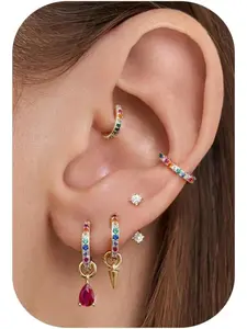 Small Gold Hoop Earrings for Women- Gold Plated Stud Earrings Sets Hypoallergenic Silver Hoop Huggie Earrings/Ear Cuff, Dangle Helix Piercing Cartilage Earrings for Multiple Piercings, Fashion Earrings