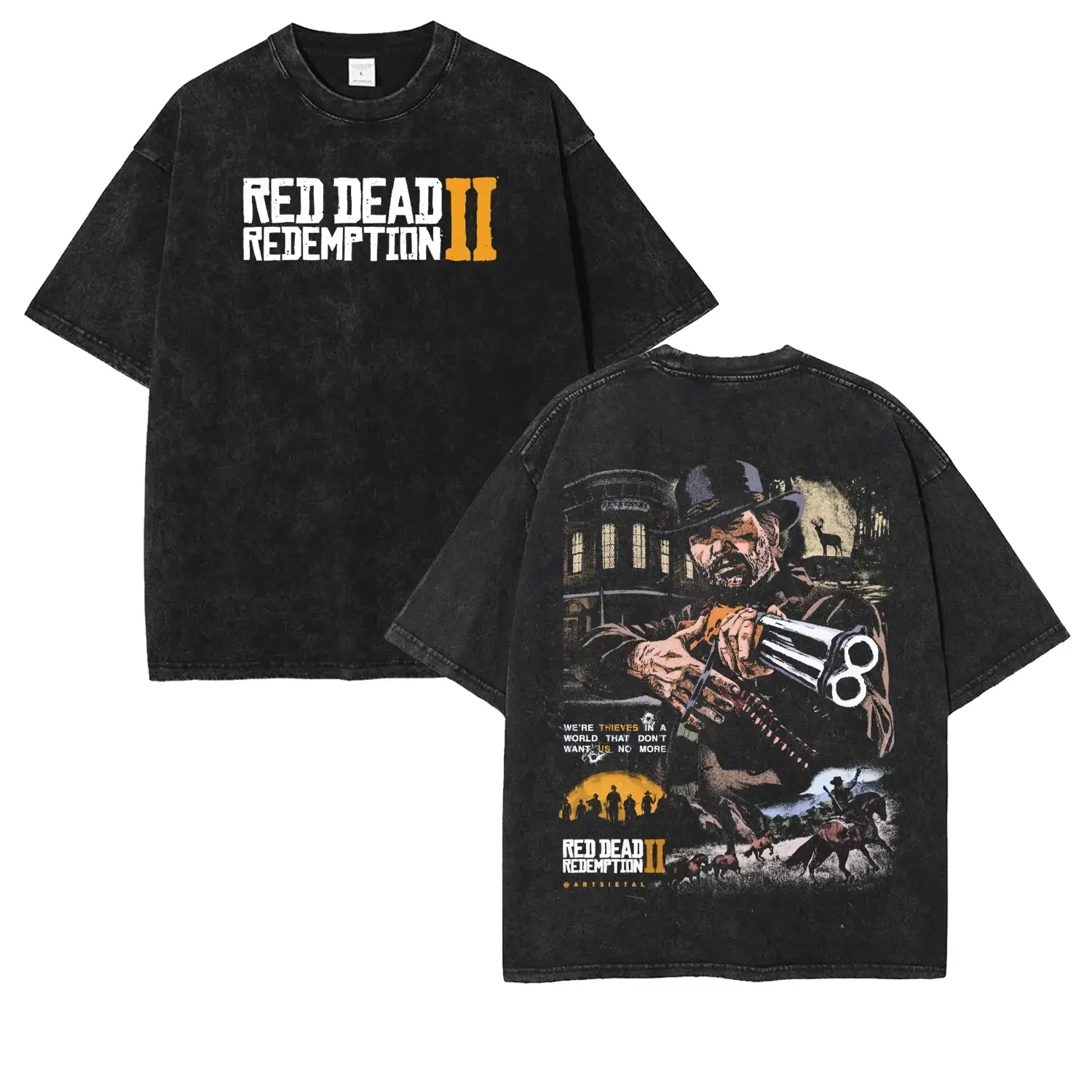 Vintage Red Dead Redemption 2 Graphic Tee Men's Washed Cotton T-Shirt Unisex Streetwear Top Gamer Gift For Him Retro Arthur Morgan Shirt Oversized Casual Clothes Y2K Aesthetic Trendy Western Outfits Premium Soft Heavyweight Baggy Everyday Fashion Tshirts