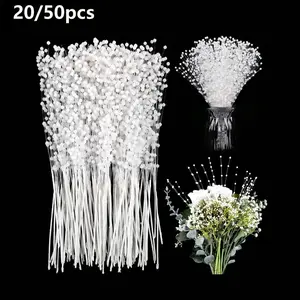 20/50pcs Mini Imitation Pearl Flowers, Floral Pearl Beads for Wedding Bouquets, DIY Corsages, Home Party Decorations, Craft Supplies, Artificial Flowers Set