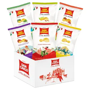 Carlo Variety 8X 50g Multi Flavours n °   1 Italian Chips – Classic, Wavy, Paprika, Pesto, Lime and Pink Pepper, Tomato