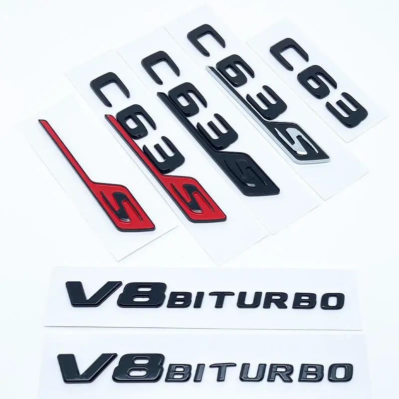 2026 New Letters Numbers Emblem C63 C63s V8Biturbo for Mercedes Benz AMG Car Fender Trunk Rear C205 S205 W205 Logo Sticker For your Cars