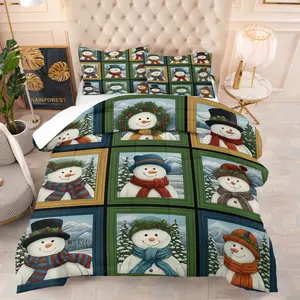 Christmas Themed Patchwork Quilt Set (2-3 Pcs)：Includes 1Quilt with Filling + 1/2 Pillowcases (no Filler),Gingerbread Men, Snowmen, Christmas Wreaths in Patchwork.Comforter Set for Bedrooms, Christmas Decor, Cozy Home Styling—A Strong Festive Atmosphere.