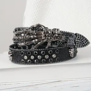 Vintage Ethnic Style Fashion Belt with Water Drill Skull Claws, Perfect for Trendy to Pair with Skinny Jeans As a Punk Accessory