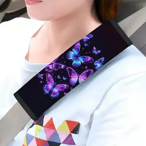 1pc 9.8x11.3 Inch Neon Glowing Butterfly Swarm Pattern Car Seat belt shoulder cover, Car Decoration, Car Interior Accessories, Car Accessory, Universal Size, Comfortable, Quick Installation and Removal, Ideal Gift for Car Enthusiasts, 0114LYY
